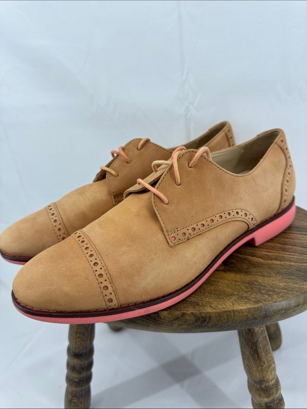 Cole Haan Womens Gramercy Oxford Tan Leather Lace-up Cap-toe Shoes w/ , sz 8